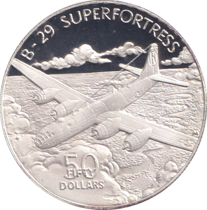 1991 SILVER PROOF FIFTY DOLLARS B-29 SUPERFORTRESS