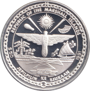 1991 SILVER PROOF FIFTY DOLLARS B-29 SUPERFORTRESS