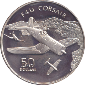 1991 SILVER PROOF FIFTY DOLLARS F4U CORSAIR