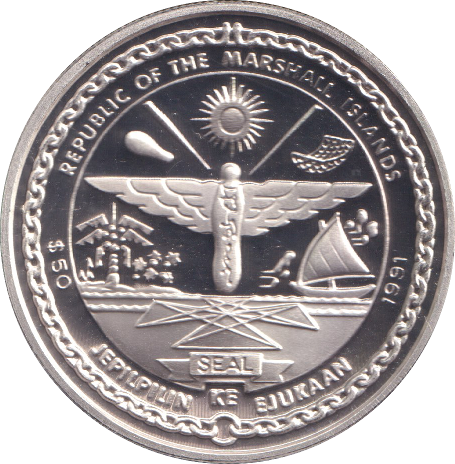 1991 SILVER PROOF FIFTY DOLLARS FW 190