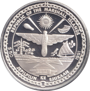1991 SILVER PROOF FIFTY DOLLARS P-51 MUSTANG
