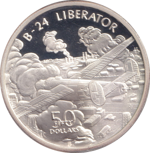 1991 SILVER PROOF FIFTY DOLLARS B-24 LIBERATOR