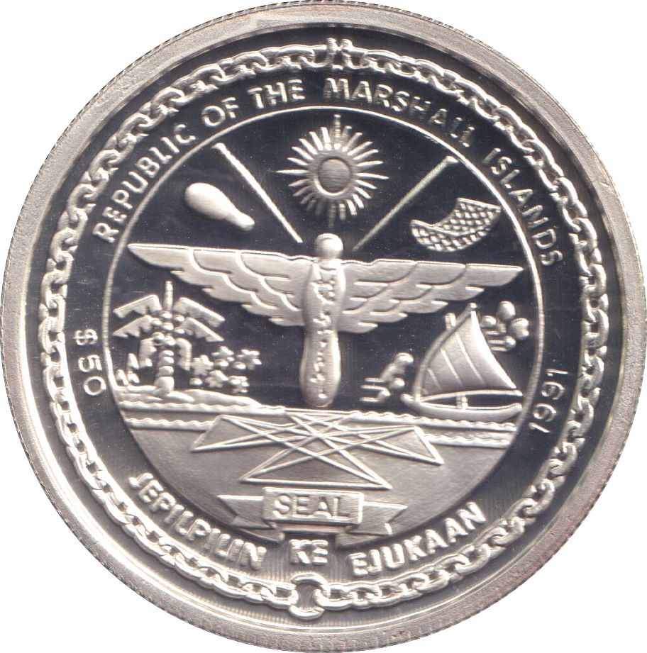1991 SILVER PROOF FIFTY DOLLARS B-24 LIBERATOR