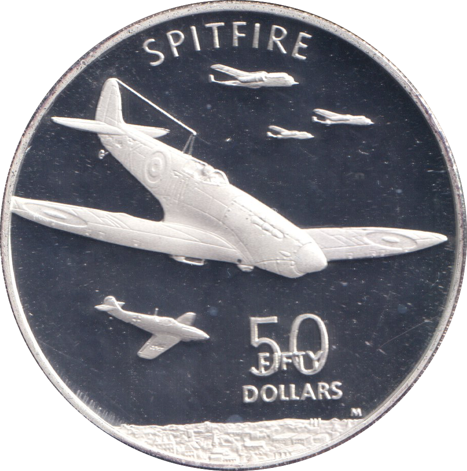 1991 SILVER PROOF FIFTY DOLLARS SPITFIRE