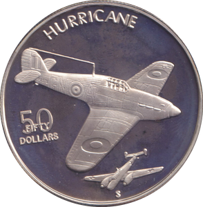 1991 SILVER PROOF FIFTY DOLLARS HURRICANE