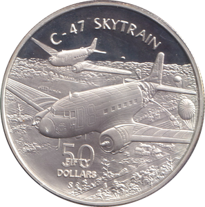 1991 SILVER PROOF FIFTY DOLLARS C47 SKYTRAIN