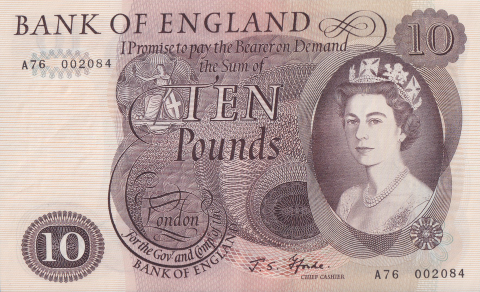 TEN POUNDS BANKNOTE FFORDE REF £10-24 ( AUNC )
