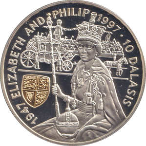 1997 SILVER PROOF TEN DALASES ALDERNEY ELIZABETH AND PHILLIP