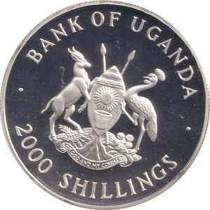 1997 SILVER PROOF 2000 SHILLINGS UGANDA ELIZABETH AND PHILLIP