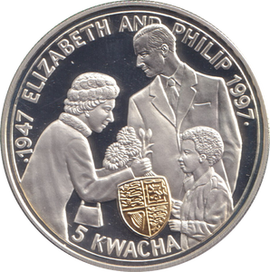 1997 SILVER PROOF 5 KWACHA MALAWI ELIZABETH AND PHILLIP
