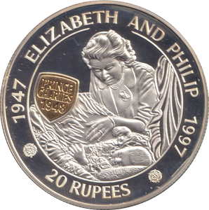 1997 SILVER PROOF 20 RUPEES INDIA ELIZABETH AND PHILLIP