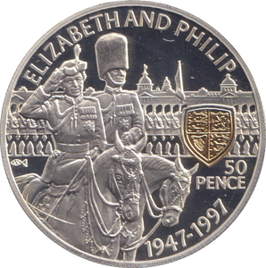 1997 SILVER PROOF FIFTY PENCE ST. HELENA ELIZABETH AND PHILLIP