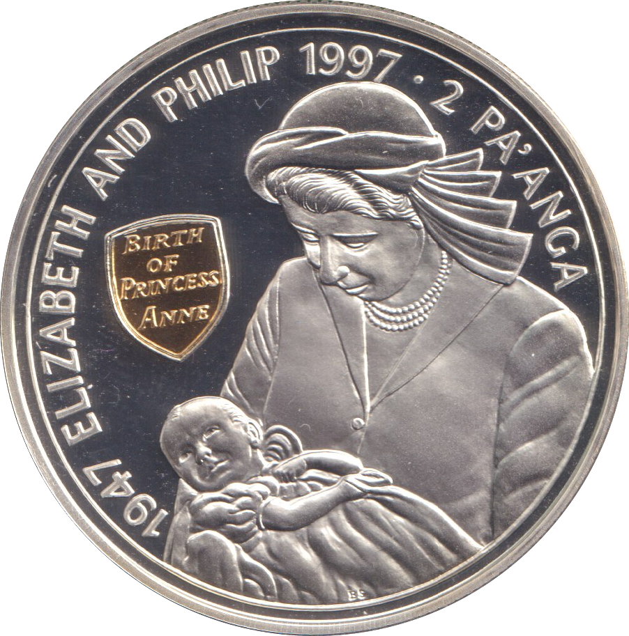 1997 SILVER PROOF 2 PA' ANGA TONGA ELIZABETH AND PHILLIP