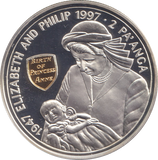 1997 SILVER PROOF 2 PA' ANGA TONGA ELIZABETH AND PHILLIP
