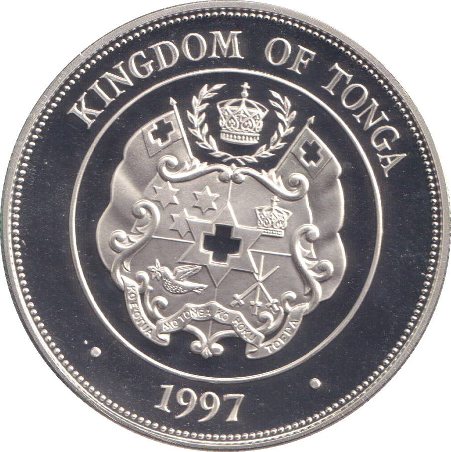 1997 SILVER PROOF 2 PA' ANGA TONGA ELIZABETH AND PHILLIP