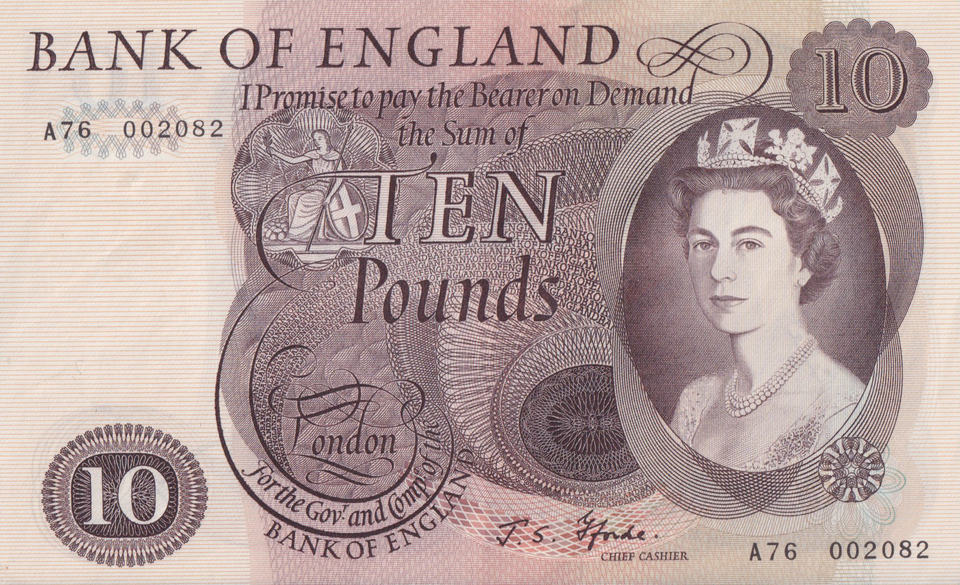 TEN POUNDS BANKNOTE FFORDE REF £10-25 ( AUNC )