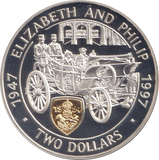 1997 SILVER PROOF TWO DOLLARS KAYMAN ISLANDS ELIZABETH AND PHILLIP