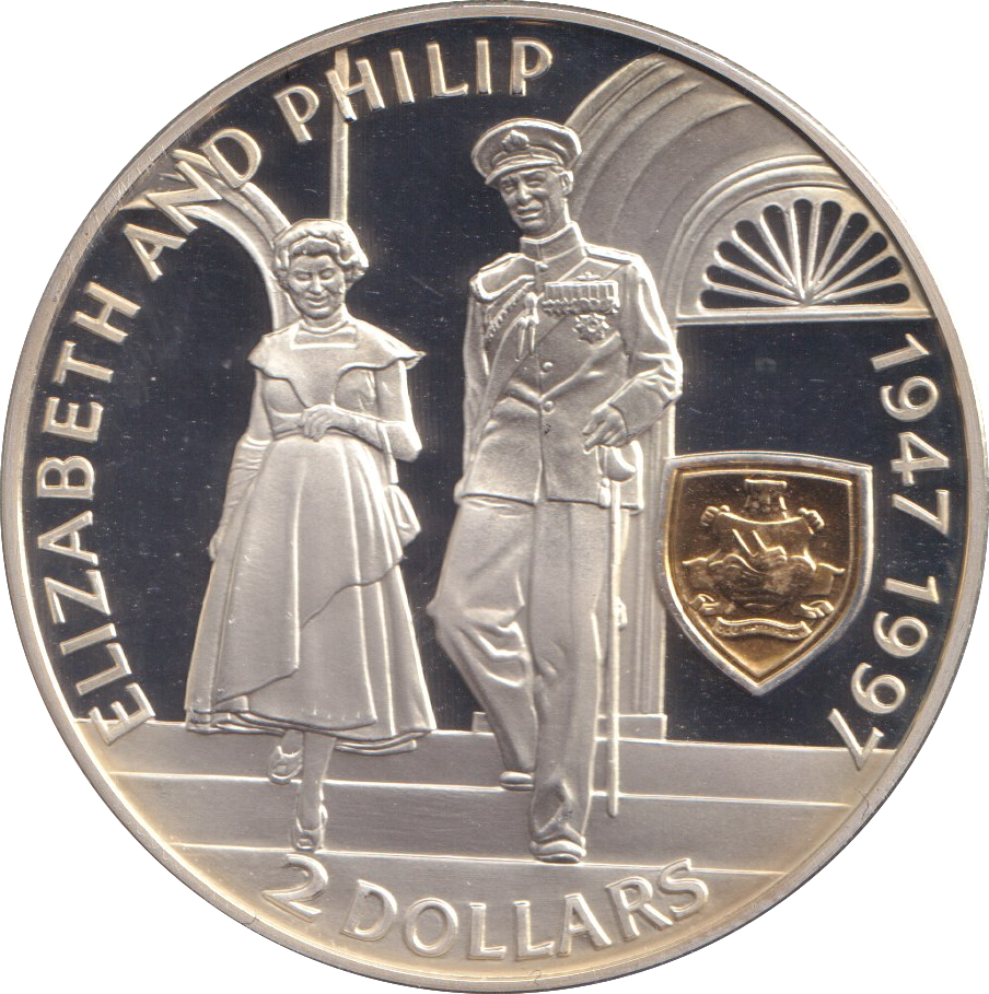 1997 SILVER PROOF TWO DOLLARS BERMUDA ELIZABETH AND PHILLIP