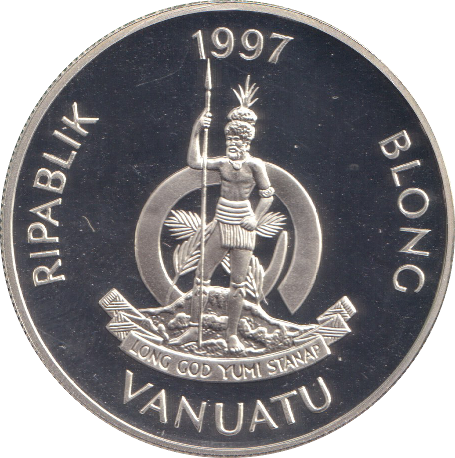 1997 SILVER PROOF FIFTY VATU VANUATU ELIZABETH AND PHILLIP