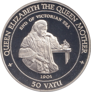 1994 SILVER PROOF FIFTY VATU VANUATU ELIZABETH THE QUEEN MOTHER