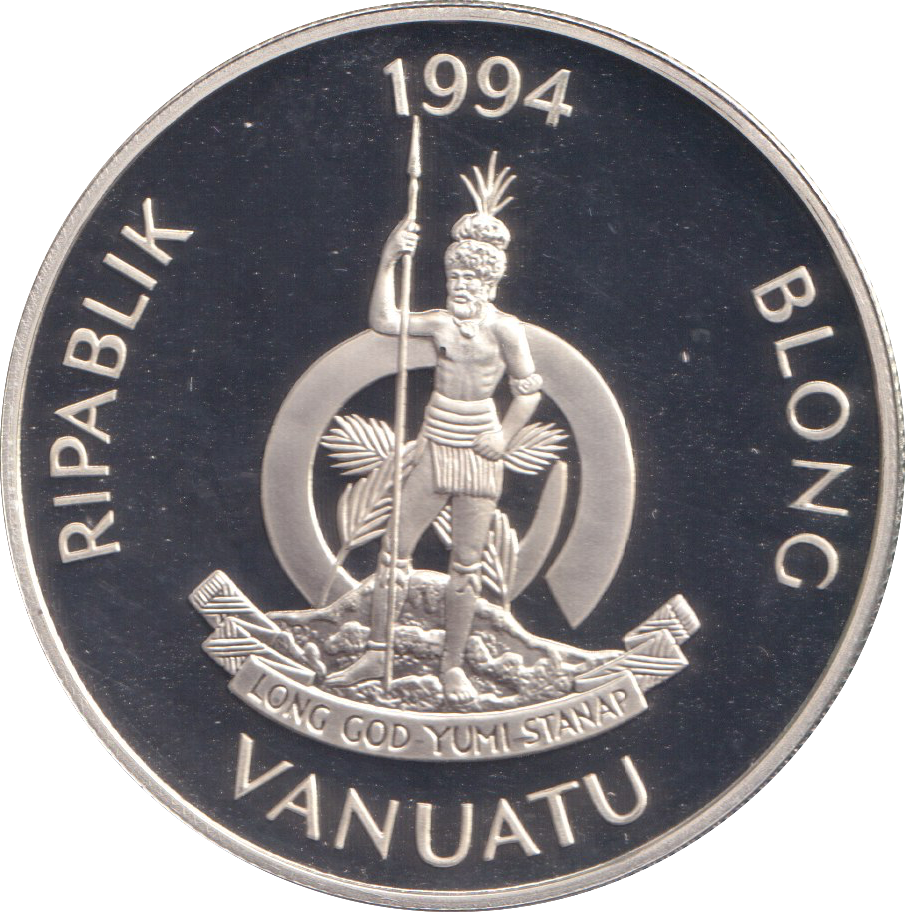 1994 SILVER PROOF FIFTY VATU VANUATU ELIZABETH THE QUEEN MOTHER