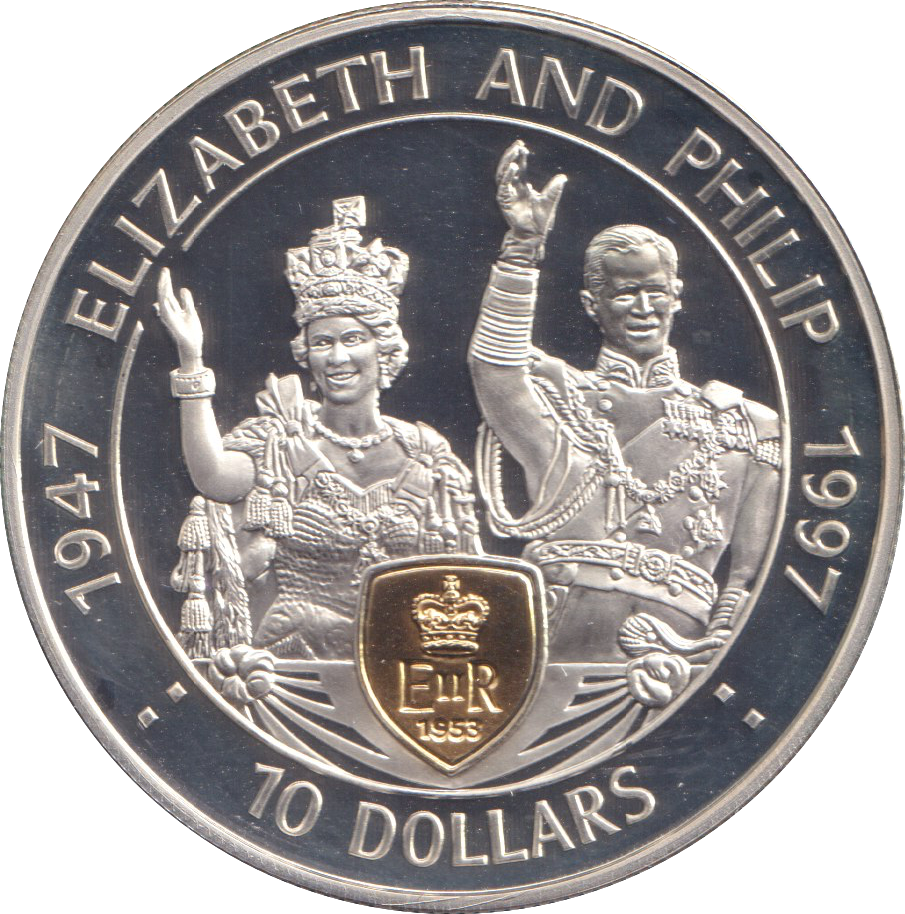 1997 SILVER PROOF 10 DOLLARS EAST CARIBBEAN STATES ELIZABETH AND PHILLIP
