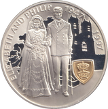 1997 SILVER PROOF 5 POUNDS FALKLAND ISLANDS ELIZABETH AND PHILLIP