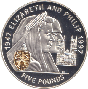1997 SILVER PROOF 5 POUNDS JERSEY ELIZABETH AND PHILLIP