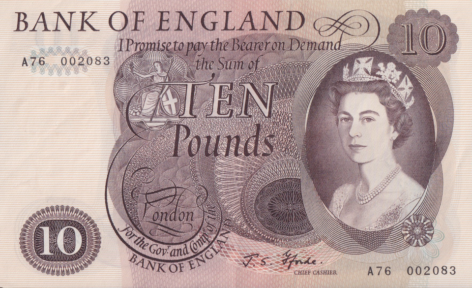 TEN POUNDS BANKNOTE FFORDE REF £10-27 ( AUNC )