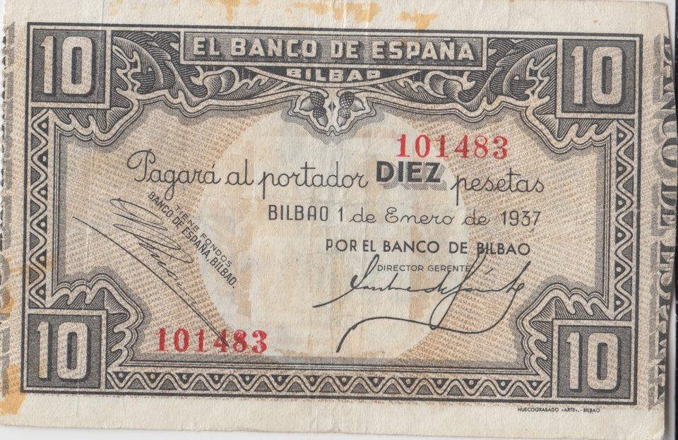 1937 10 PESTAS BANKNOTE SPAIN REF-1628