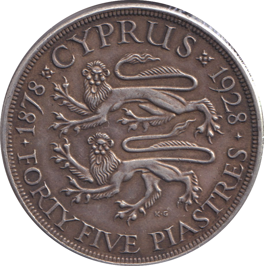 1928 SILVER CYPRUS 45 PIASTRES