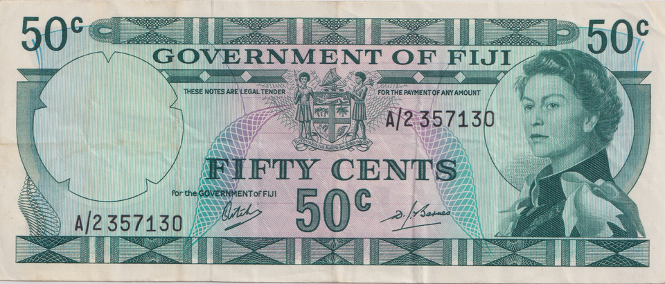 1969 FIFTY CENTS FIJI BANKNOTE REF-1795