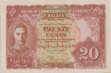 1941 TWENTY CENTS MALAYA BANKNOTE REF-1833