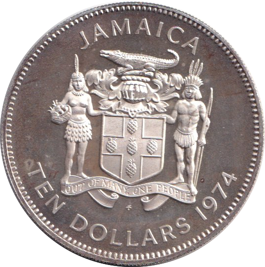 1974 SILVER PROOF TEN DOLLARS JAMAICA