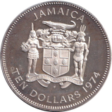 1974 SILVER PROOF TEN DOLLARS JAMAICA