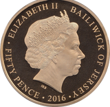 2016 FIFTY PENCE BU BAILIWICK OF JERSEY WHAT PASSING BELLS FOR THESE WHO DIE