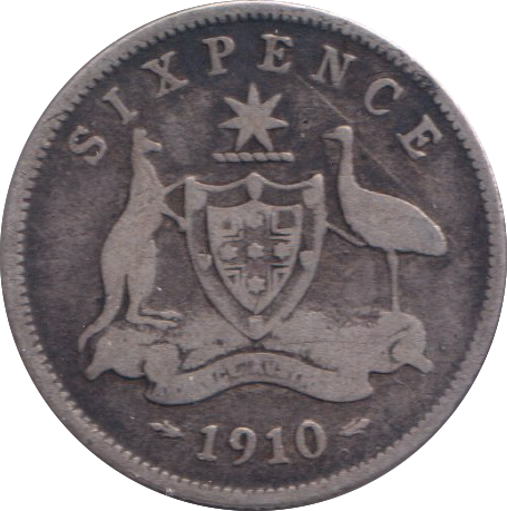 1910 SILVER SIXPENCE AUSTRALIA