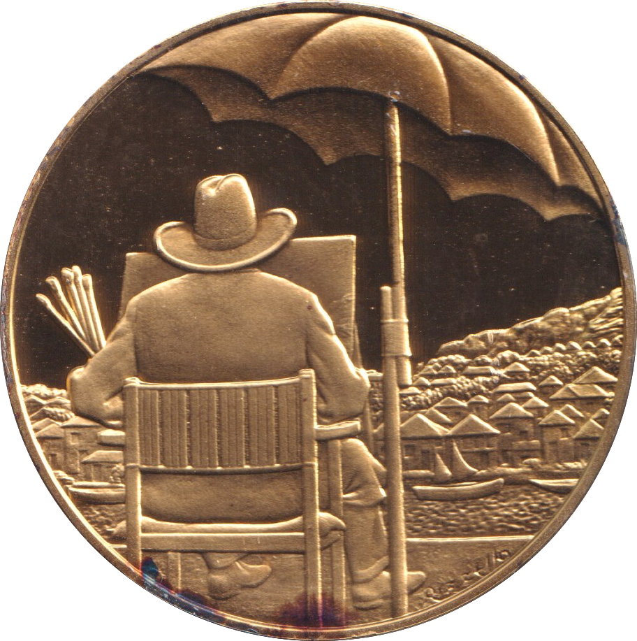 1974 SILVER GOLD PLATED WINSTON CHURCHILL PAINTING MEDALLION