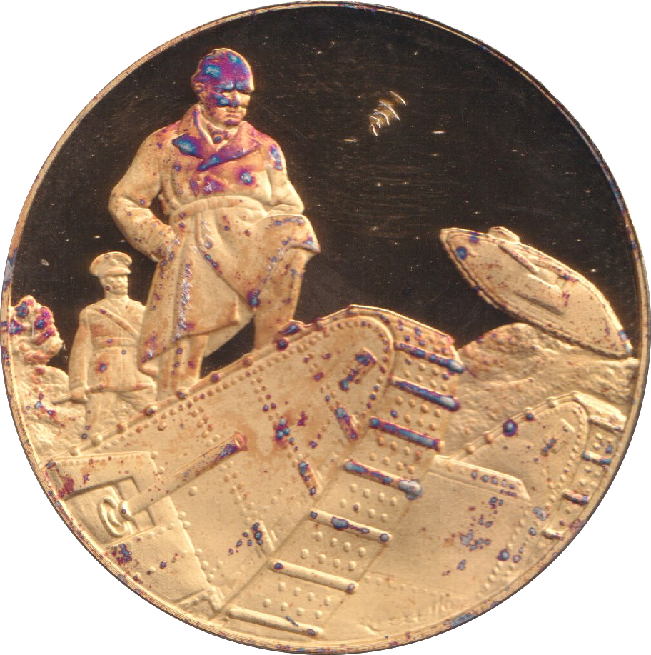 1974 SILVER GOLD PLATED WINSTON CHURCHILL TANK DEVELOPMENT MEDALLION