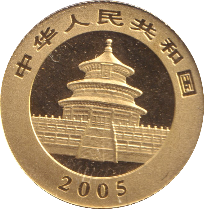 2005 1/20 OZ .999 GOLD PROOF YUAN CHINA