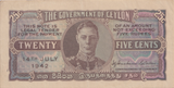1942 TWENTY FIVE CENTS CEYLON BANKNOTE REF-1777