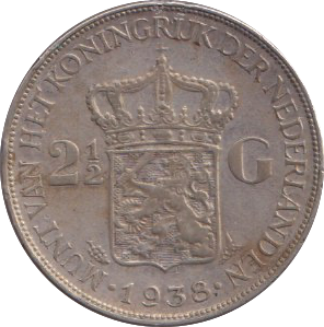 1938 SILVER NETHERLANDS 2 1/2 GULDEN