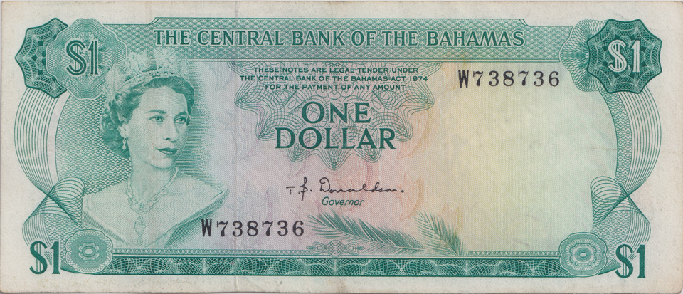1974 ONE DOLLAR BAHAMAS BANKNOTE REF-1758