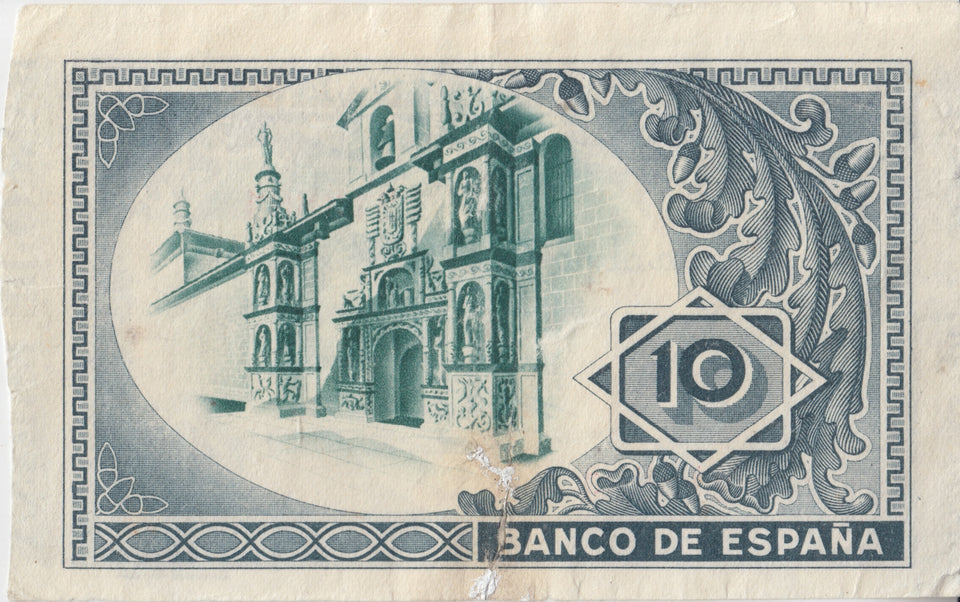 1937 10 PESTAS BANKNOTE SPAIN REF-1629