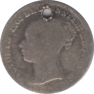 1858 HOLED THREEPENCE ( NF )