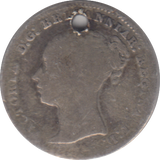 1858 HOLED THREEPENCE ( NF )