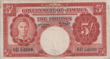 1950 FIVE SHILLINGS JAMAICA BANKNOTE REF-1825
