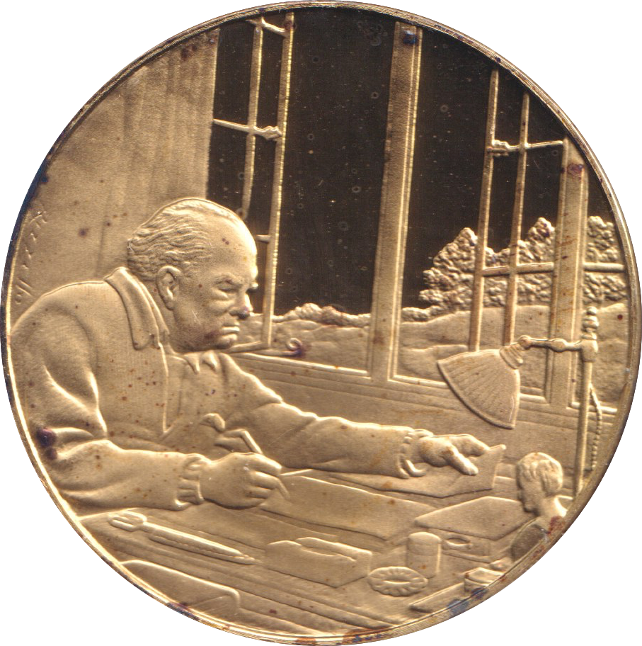1974 SILVER GOLD PLATED WINSTON CHURCHILL WRITING AT CHARTWELL MEDALLION