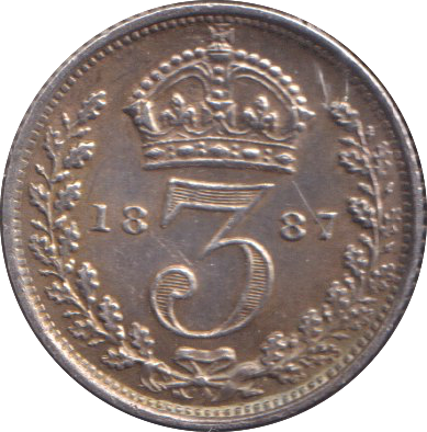1887 MAUNDY THREEPENCE ( AUNC )