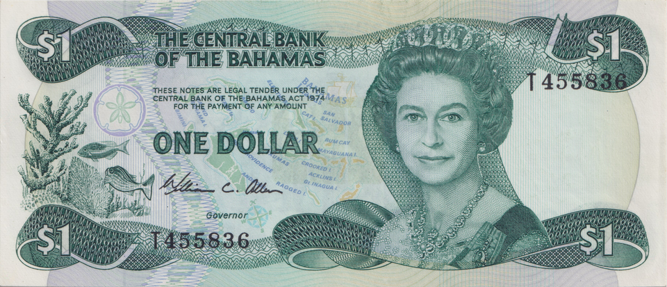 1974 ONE DOLLAR BAHAMAS BANKNOTE REF-1760